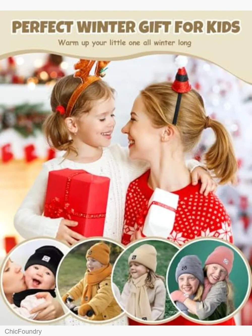 Toddler Kids Winter Hat Scarf Gloves Set Warm Knit Beanie Mittens Unisex